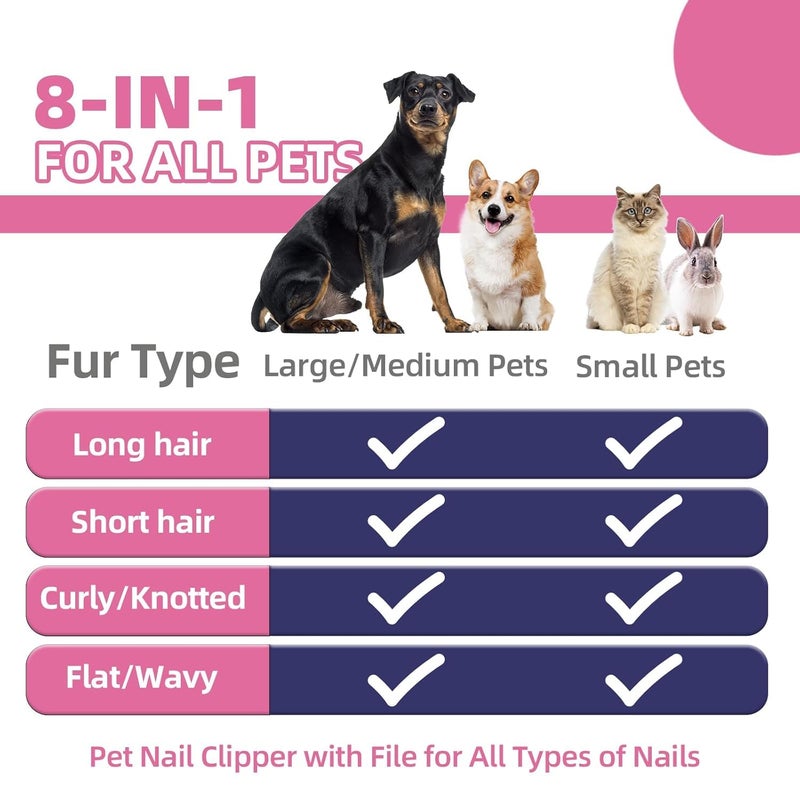 KUEIOX Dog Brush for Shedding,9 PCS in One Pet Slicker Hair Brush Kit with Pet Nail Clipper and File - Dog Cat Grooming Deshedding Undercoat Rake Brush Comb for All Small Large Dogs Cats Pink - Image 2